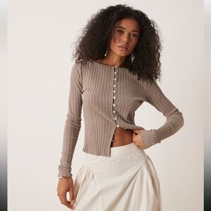 Free People Tilly Long-Sleeve Top Blouse Fallen Rock Size M